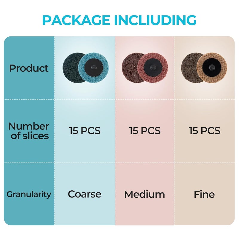 Shawya 46 PCS Sanding Discs 2 Inch Quick Change Sanding Discs Die Grinder Sanding Disc Fine Coarse Medium Surface Conditioning Discs for Burr Finish Rust Paint Removal - Image 2